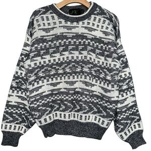 Magnetic Force Vintage Men’s Size L Gray White Abstract Print Knit Sweater